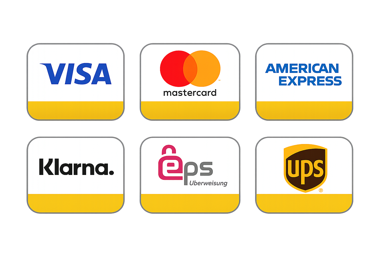 Zahlungsarten und Versand: Visa, Mastercard, American Express, Klarna, EPS und UPS